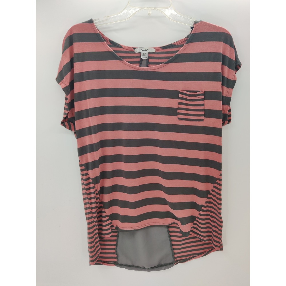 Papaya Pink Charcoal Striped Split Mesh Back High Low‎ Top LNCH-2047 Mens L